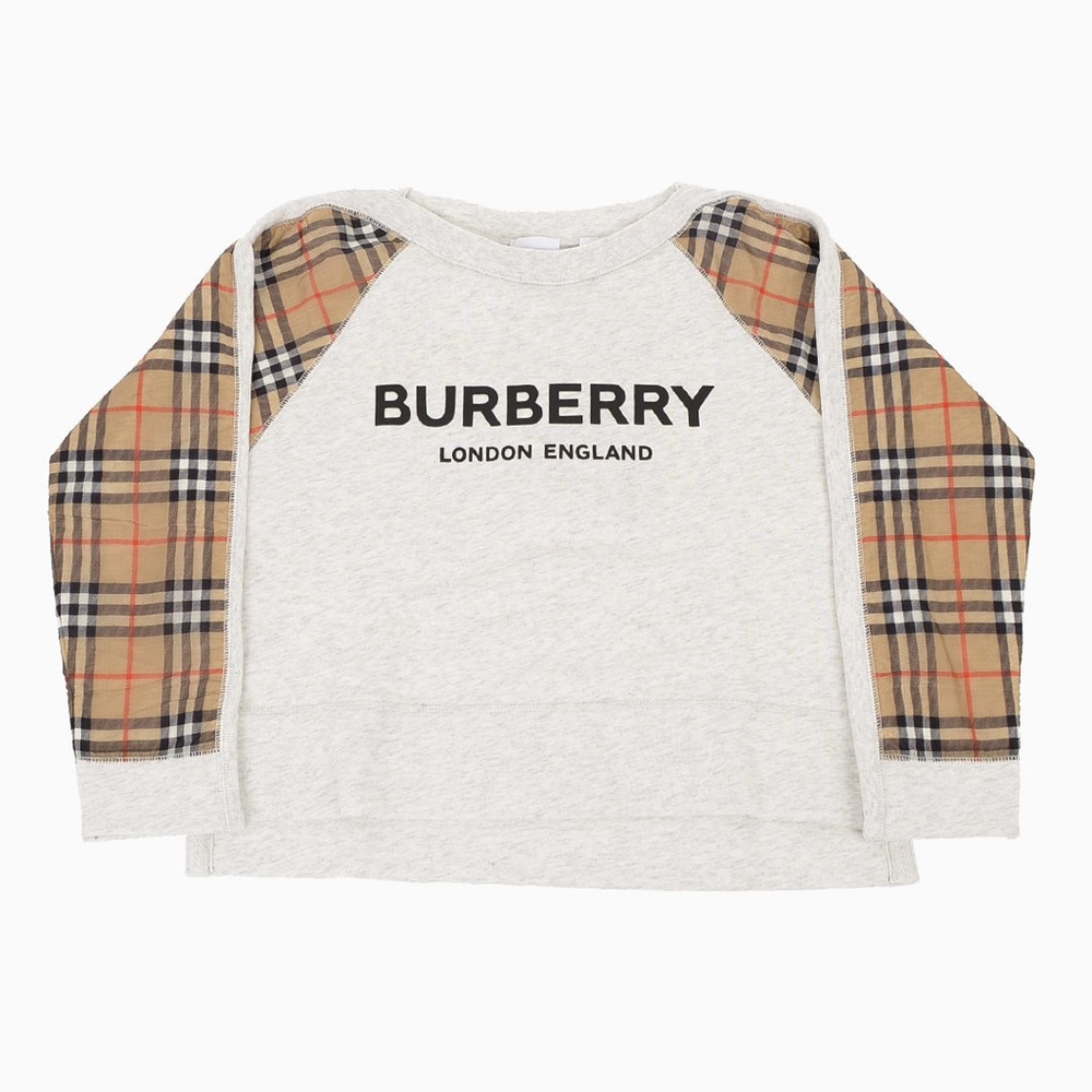 Burberry Kids Plaid Sleeve Gray Sweatshirt